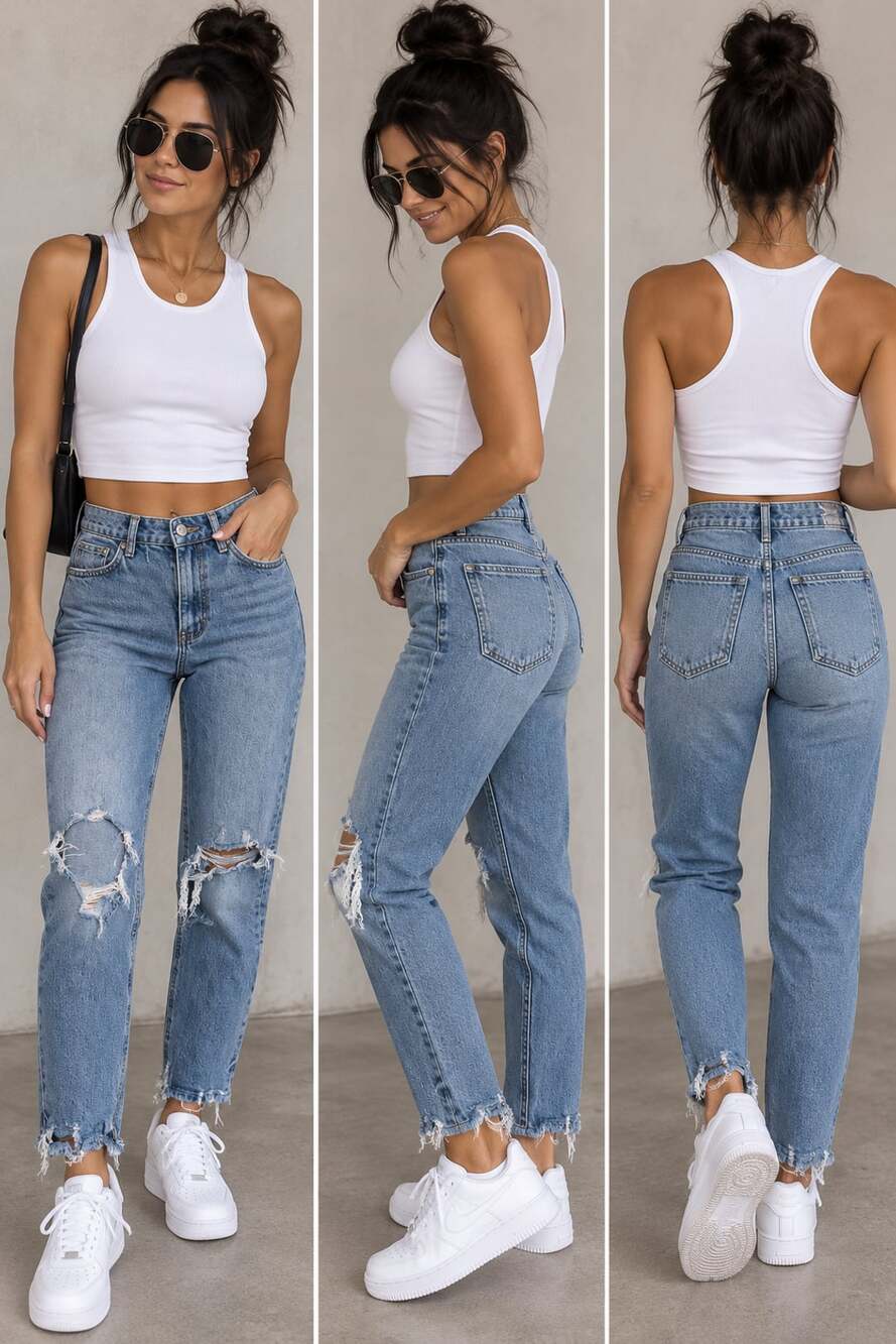 Zara Ripped Mom Jeans Light Wash Distress Size 4
M154